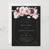 Invitation Bourgogne et rose 6 Ele Mariage floral - Noir (Devant)