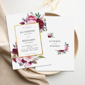 Invitation Bourgogne et rose Elégant Mariage floral