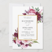 Invitation Bourgogne et rose Elégant Mariage floral (Devant)