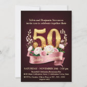 Invitation Bourgogne et Rose Floral 50e anniversaire du Maria (Devant)