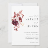 Invitation Bourgogne et rose Floral 8A Mariage (Devant)