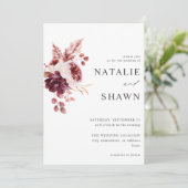 Invitation Bourgogne et rose Floral 8A Mariage (Debout devant)