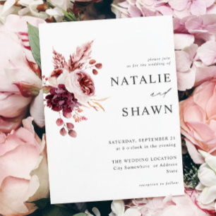 Invitation Bourgogne et rose Floral 8A Mariage