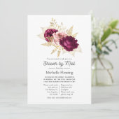 Invitation Bourgogne et rose Floral Douche par courrier (Debout devant)