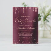 Invitation Bourgogne et Rose Gold Baby shower Party (Debout devant)