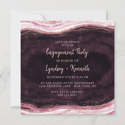 Invitation Bourgogne et Rose Gold Geode Agate (Devant)