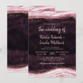 Invitation Bourgogne et Rose Gold Geode Agate Rock Mariage (Devant / Derrière)