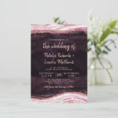 Invitation Bourgogne et Rose Gold Geode Agate Rock Mariage (Debout devant)