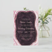 Invitation Bourgogne et Rose Gold Geode Agate Rock Mariage (Debout devant)