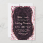 Invitation Bourgogne et Rose Gold Geode Agate Rock Mariage (Devant)
