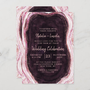 Invitation Bourgogne et Rose Gold Geode Agate Rock Mariage