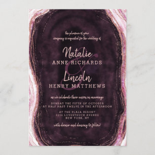 Invitation Bourgogne et Rose Gold Geode Agate Slice Mariage