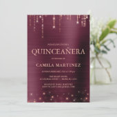 Invitation Bourgogne et Rose Gold Quinceanera Party (Debout devant)