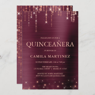 Invitation Bourgogne et Rose Gold Quinceanera Party