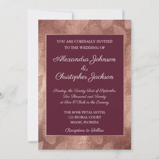 Invitation Bourgogne et Rose Mariage Gold Fall Leaf (Devant)