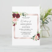 Invitation Bourgogne et rose pâle 4 Floral & Gold Frame Maria (Debout devant)