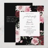 Invitation Bourgogne et rose pâle 6 Floral Graduation Party B (Devant / Derrière)