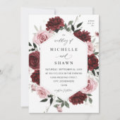 Invitation Bourgogne et rose pâle 6 Mariage floral (Devant)