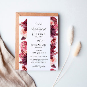 Invitation Bourgogne et rose pâle 8B Mariage 2