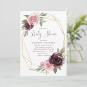 Invitation Bourgogne et rose pâle | Baby shower (Debout devant)