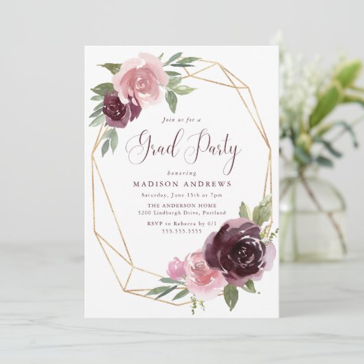 Invitation Bourgogne et rose pâle | Graduation Party (Debout devant)