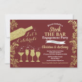 Invitation Bourgogne et stock d'or à la fête de fiançailles d (Devant)