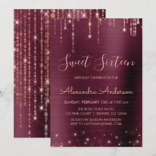 Invitation Bourgogne et Sweet sixteen d'or Rose