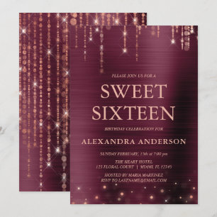 Invitation Bourgogne et Sweet sixteen d'or Rose