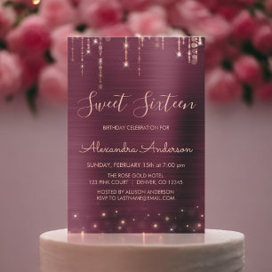 Invitation Bourgogne et Sweet sixteen d'or Rose