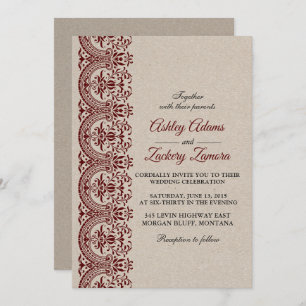Invitation Bourgogne/Faire-part de mariage de dentelle de vin