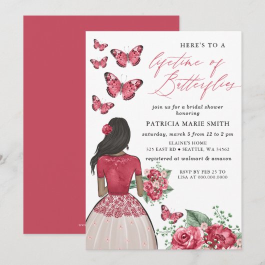 Invitation Bourgogne Fête des mariées de la vie des papillons (Devant / Derrière)