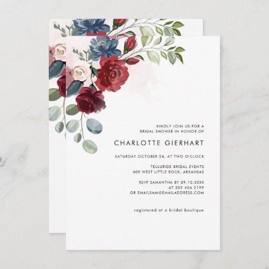 Invitation Bourgogne Fête des mariées de verdure florale (Devant / Derrière)