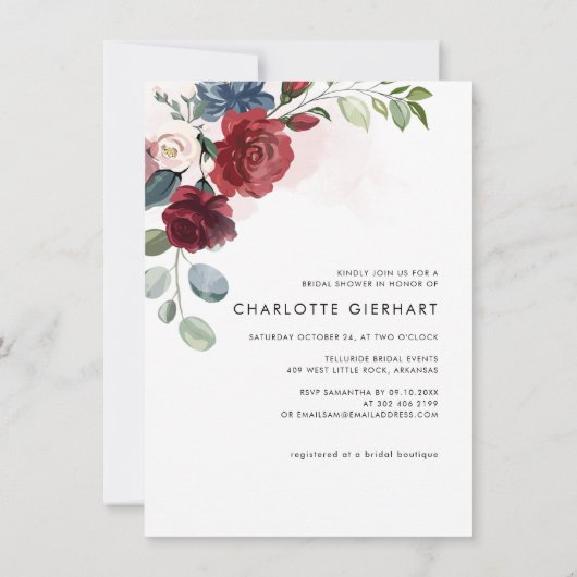 Invitation Bourgogne Fête des mariées de verdure florale (Dos)