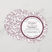Invitation Bourgogne feuille motif moderne mariage (Devant / Derrière)