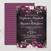 Invitation Bourgogne Fleur d'Eau Pourpre Rustique (Devant / Derrière)