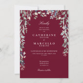 Invitation Bourgogne Fleur sauvage Floral Greenery Mariage (Devant)