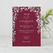 Invitation Bourgogne Fleur sauvage Floral Greenery Mariage (Debout devant)