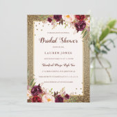 Invitation Bourgogne fleurie Sparkle Gold Fête des mariées (Debout devant)