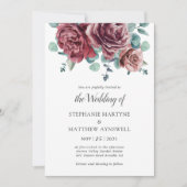 Invitation Bourgogne fleurit Eucalyptus Mariage botanique (Devant)