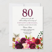 Invitation Bourgogne Fleurs 80e anniversaire Mariage Invitati (Devant)