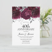 Invitation Bourgogne & Fleurs Argent 40e Anniversaire de Mari (Debout devant)