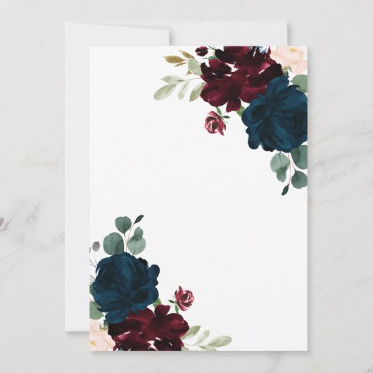 Invitation Bourgogne & Fleurs de marine Mariage de bois rusti (Dos)