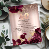 Invitation Bourgogne Fleurs Parties scintillant Rose or 40e a