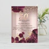 Invitation Bourgogne Fleurs Parties scintillant Rose Or 50e a (Debout devant)