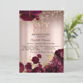 Invitation Bourgogne Fleurs Parties scintillant Rose Or 80e a (Debout devant)