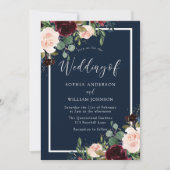 Invitation Bourgogne & Fleurs rousses Mariage (Devant)
