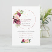 Invitation Bourgogne Floral 1er Anniversaire & Baptême Postpo (Debout devant)