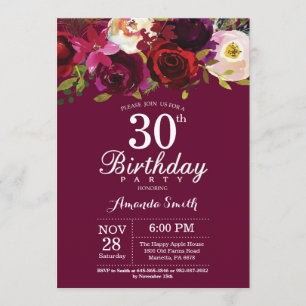 Invitation Bourgogne Floral 30e anniversaire de fête Invitati