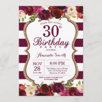 Bourgogne Floral 30e anniversaire de fête Invitati