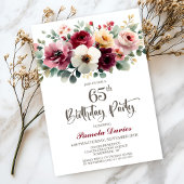 Invitation Bourgogne Floral 65e fête d'anniversaire